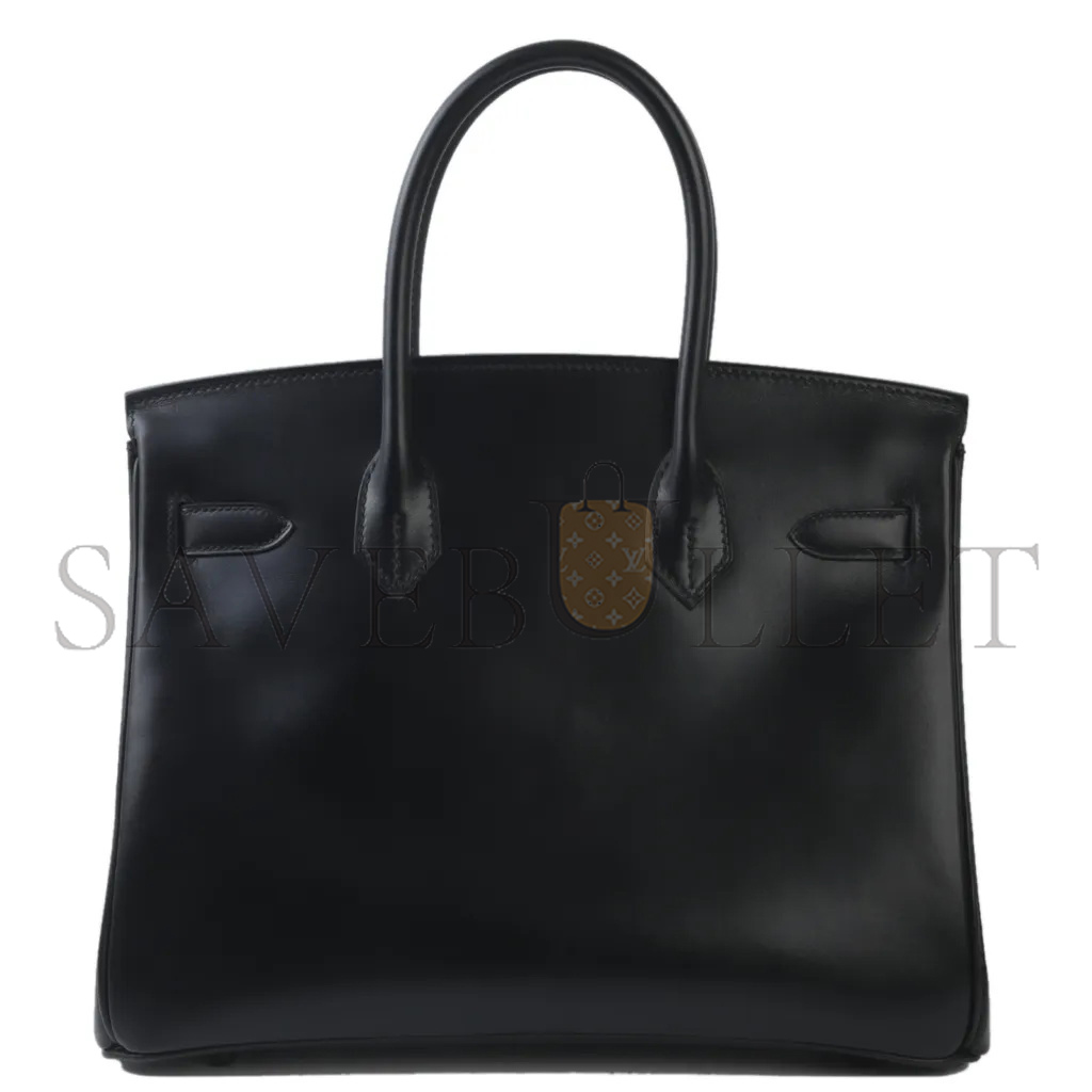 HERMES MASTER BIRKIN 30 BOX LEATHER BLACK BLACK BUCKLE BAG H079201CA89 (30*23*15cm)